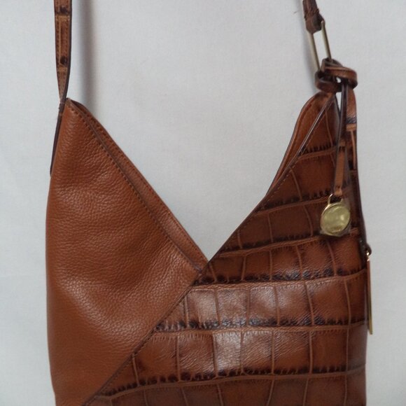 GILI Leather Criss Cross brown shoulder crossbody bag purse croc adjustable - Picture 4 of 13